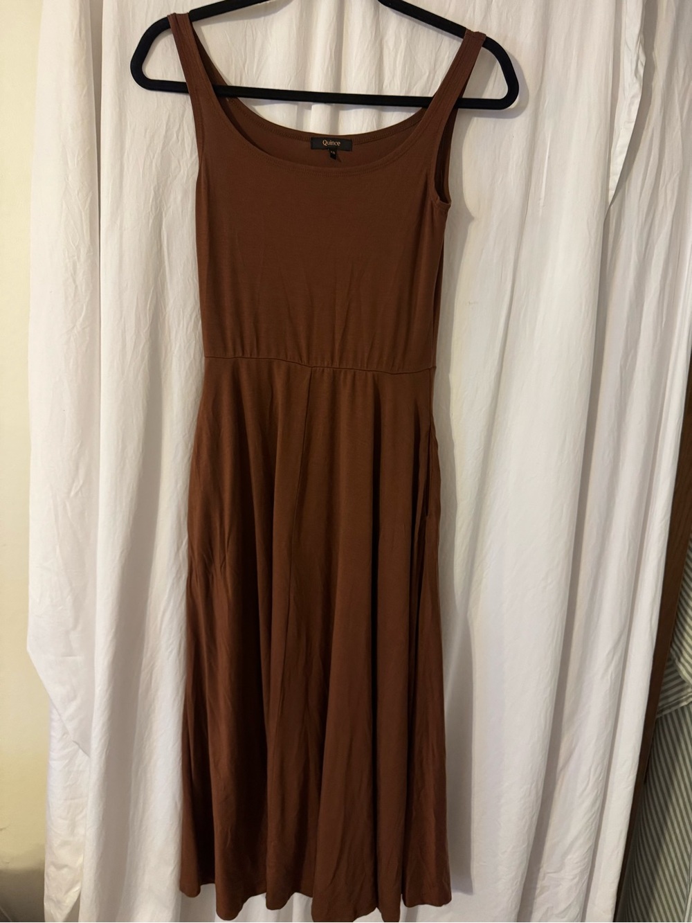 Quince Size XS Brown Tencel & Jersey fit & Flare Brown Midi Dress.🛍️🎯📍💎🤍